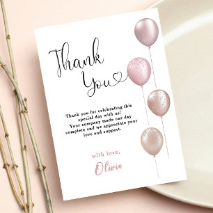 Blush Balloons Girl First Birthday Thank You Card