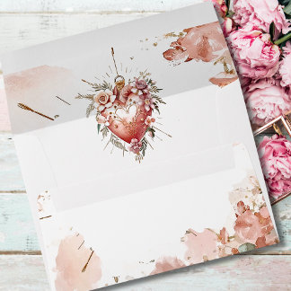 Blush Baroque Floral Valentine Heart Envelope