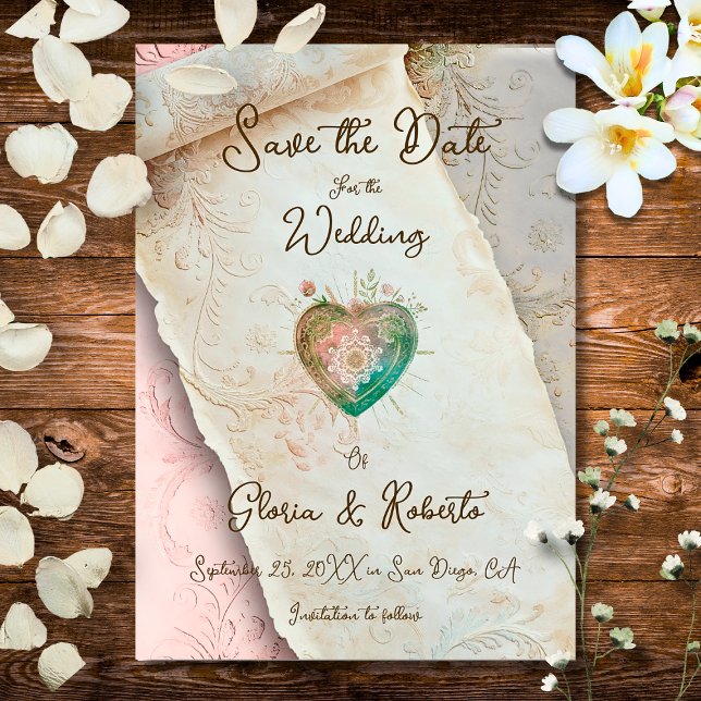 Blush Baroque Scroll and Sacred Heart  Invitation (Creator Uploaded)