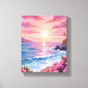 Blush Beach Bay   Ocean Sunset Pink Watercolor Canvas Print