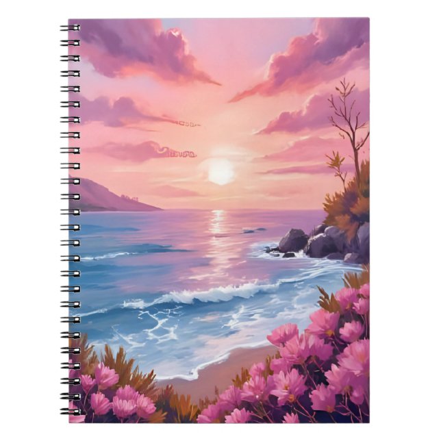 Blush Beach Bay | Ocean Sunset Pink Watercolor Notebook (Front)