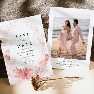Blush Beach Coastal Seashell Photo Wedding Save The Date