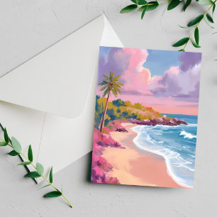 Blush Beach Pink Ocean Painting Card