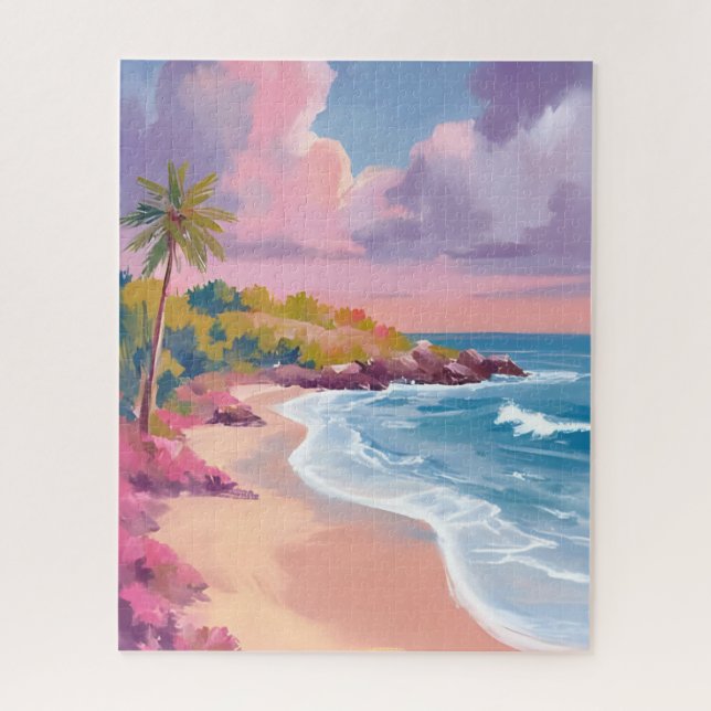 Blush Beach | Pink Ocean Painting Jigsaw Puzzle (Vertical)