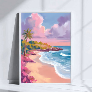 Blush Beach Pink Ocean Painting Poster