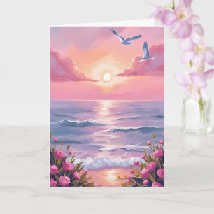 Blush Beach Pink Ocean Sunset Coastal Card