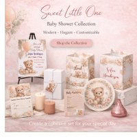 Blush  Bear Soft Water colour floral baby shower