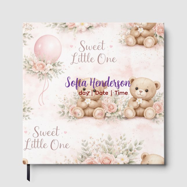 Blush  Bear Soft Water colour floral baby shower Guest Book (Front)