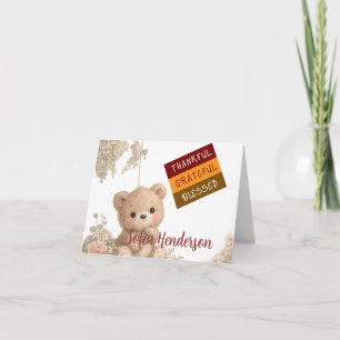 Blush  Bear Soft Water colour floral baby shower Thank You Card