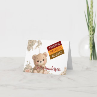 Blush  Bear Soft Water colour floral baby shower Thank You Card