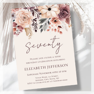 Blush & Beige Boho Floral 70th Birthday Invitation