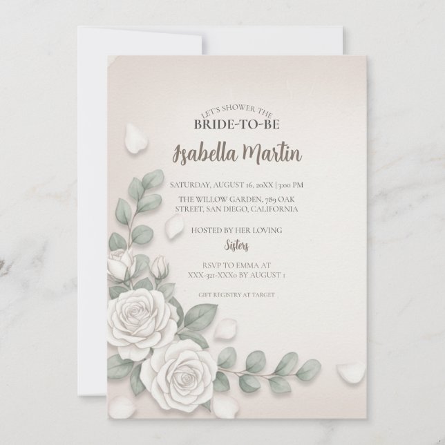 Blush Beige Floral Bridal Shower Invitation Card (Front)