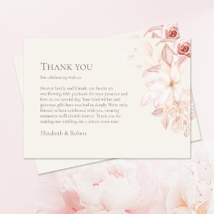 Blush Beige Floral Wedding Thank You Card