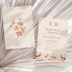 Blush Beige Monogram Rehearsal Dinner Invitation