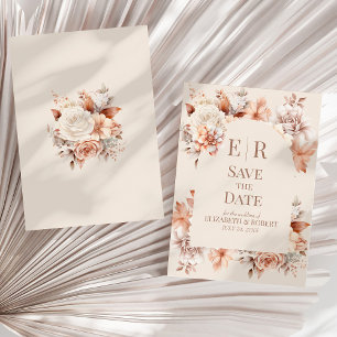 Blush Beige Monogram Save the Date Card