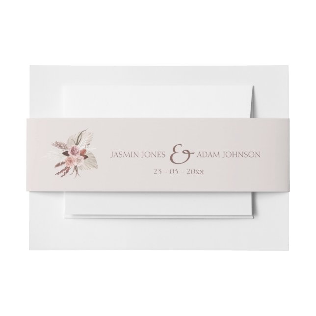 Blush Beige Pampas Boho Wedding Invitation Belly Band (Front Example)