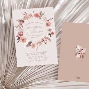 Blush Beige Pampas Floral Boho Wedding Invitation