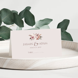 Blush Beige Pampas Floral Boho Wedding Place Card
