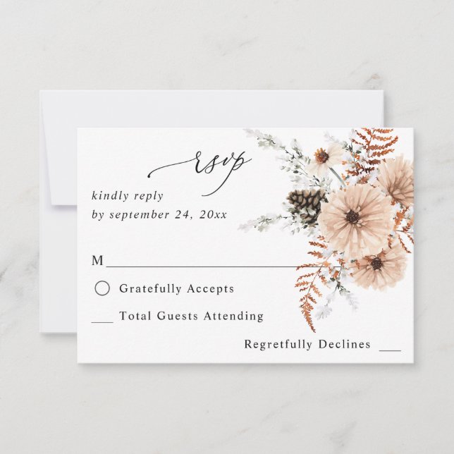 Blush Beige & Pine Rustic no Meal RSVP Card (Front)