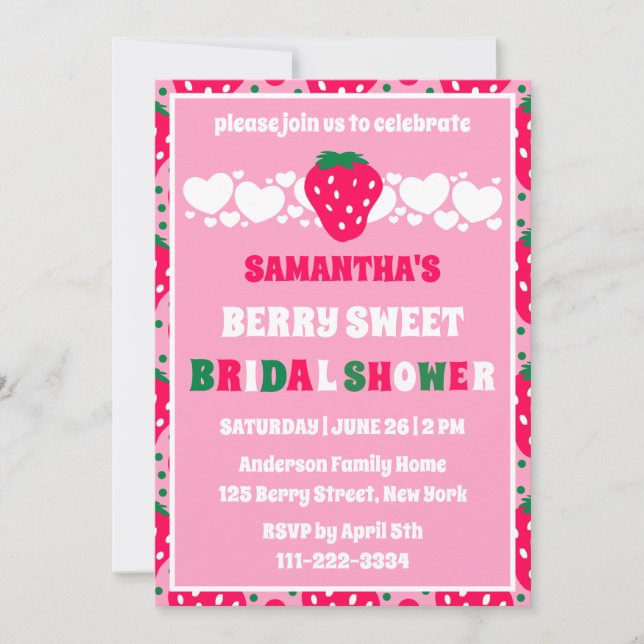 Blush Berry Sweet Bridal Celebration Invitation (Front)