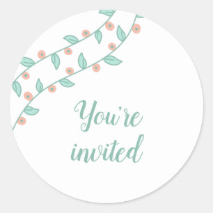 Blush Berry Vine Baby Shower  YOU'RE INVITED Classic Round Sticker