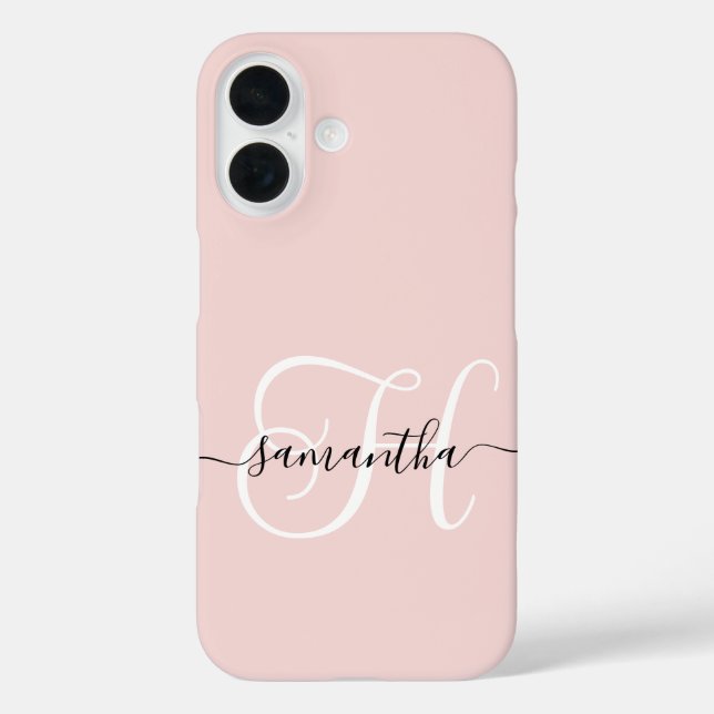 Blush Black and White Elegant Monogram Case-Mate iPhone Case (Back)