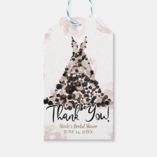 Blush Black Classy Floral Rose Dress Bridal Shower Gift Tags