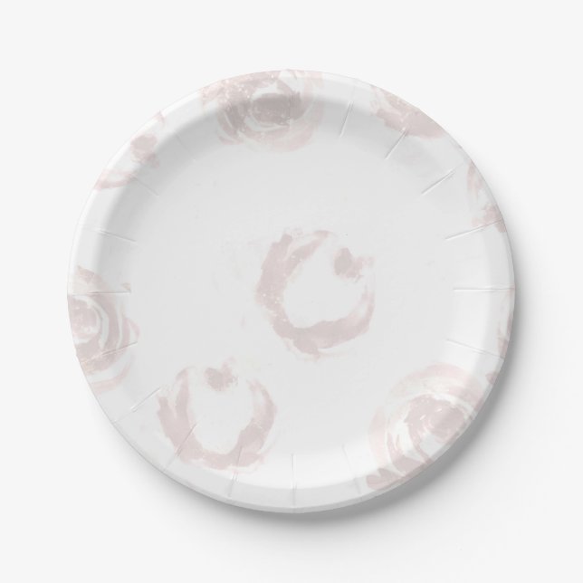 Blush Black Classy Floral Rose Dress Bridal Shower Paper Plate (Front)