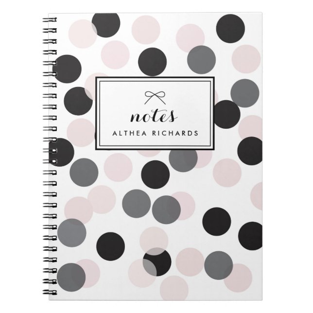 Blush & Black Confetti Dots Pattern Personalised Spiral Notebook (Front)