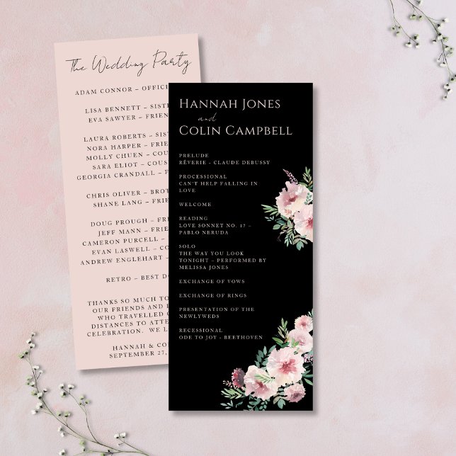 Blush & Black Elegant Floral Watercolor Program Programme (Creator Uploaded)