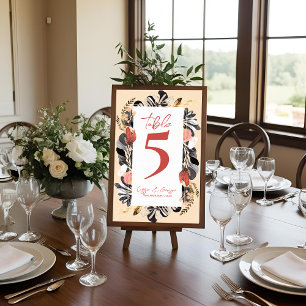 Blush Black Floral Botanical Wedding Table Number