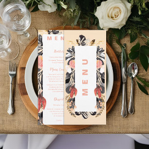 Blush & Black Floral Wedding Reception Dinner Menu