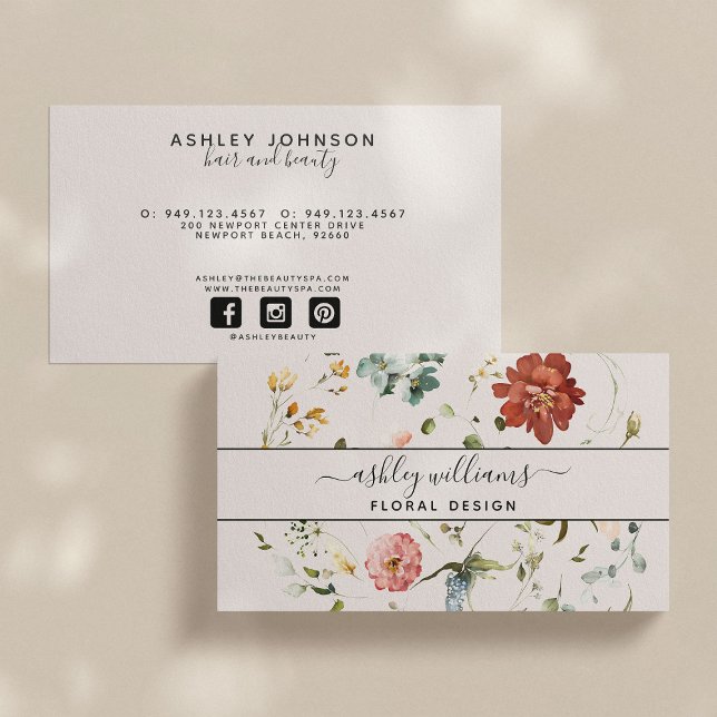 Blush & Black Garden Flowers Script Business Card (Creator Uploaded)