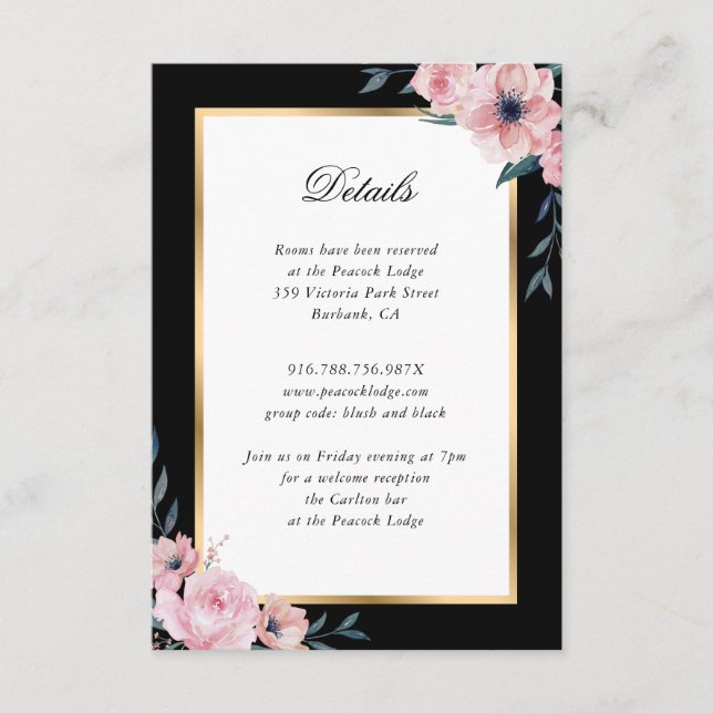 Blush Black Gold Floral Wedding Enclosure Card (Front)