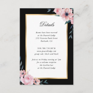 Blush Black Gold Floral Wedding Enclosure Card