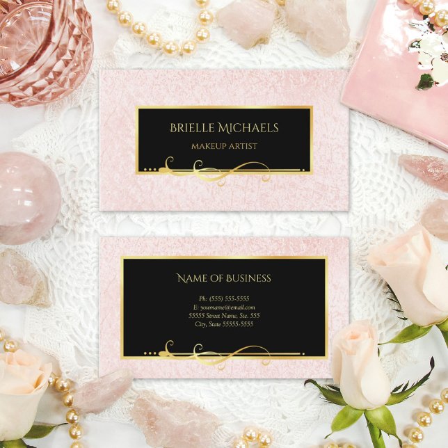 Blush Black Makeup Artist Business Card (Elegant Minimal Pink and Black Makeup Artist Business Cards)