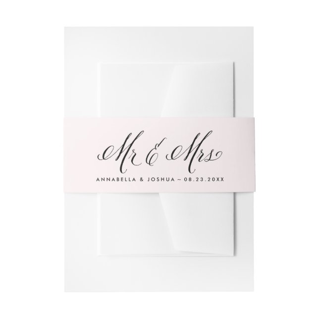 Blush & Black Mr. & Mrs. Elegant Script Wedding Invitation Belly Band (Front Example)