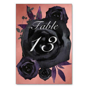 Blush Black Rose Goth Wedding Table Number
