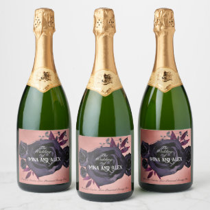 Blush Black Rose Modern Goth Watercolor Sparkling Wine Label