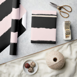 Blush & Black Rough Edge Stripes Pattern Wedding Wrapping Paper