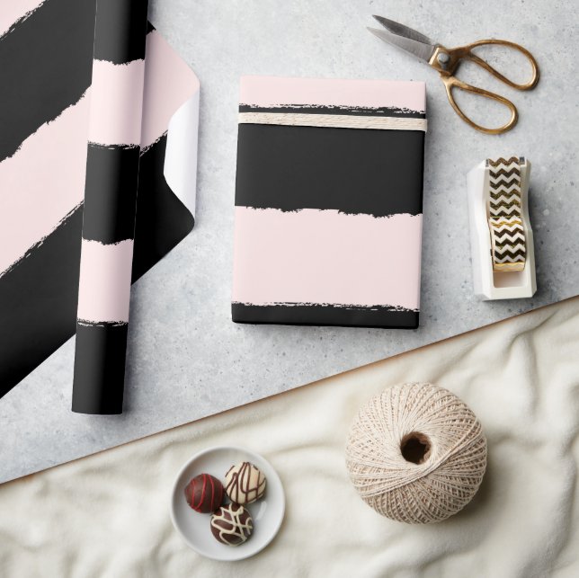 Blush & Black Rough Edge Stripes Pattern Wedding Wrapping Paper (Crafts)
