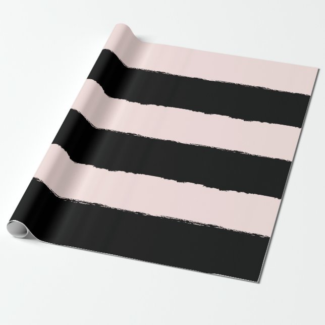 Blush & Black Rough Edge Stripes Pattern Wedding Wrapping Paper (Unrolled)