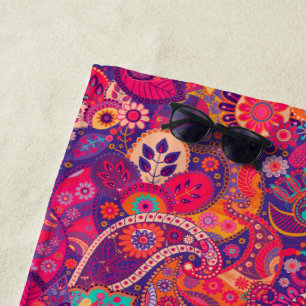 Blush Bloom: Artistic Pink Garden Pattern Beach Towel