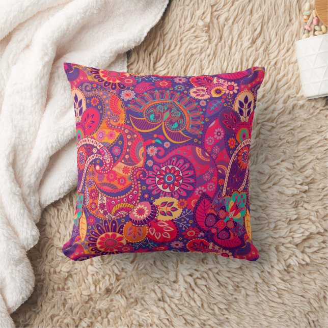 Blush Bloom: Artistic Pink Garden Pattern Cushion (Blanket)