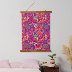 Blush Bloom: Artistic Pink Garden Pattern Hanging Tapestry