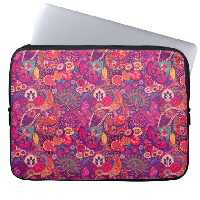 Blush Bloom: Artistic Pink Garden Pattern Laptop Sleeve (Front)