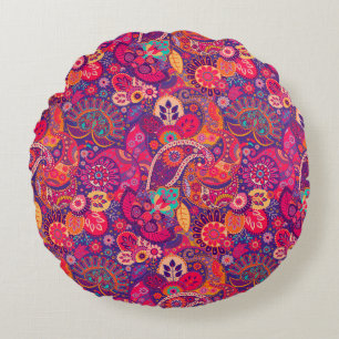 Blush Bloom: Artistic Pink Garden Pattern Round Cushion