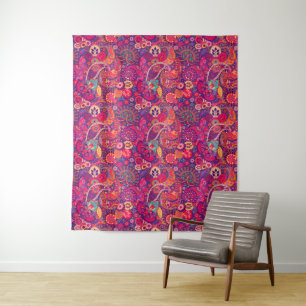 Blush Bloom: Artistic Pink Garden Pattern Tapestry