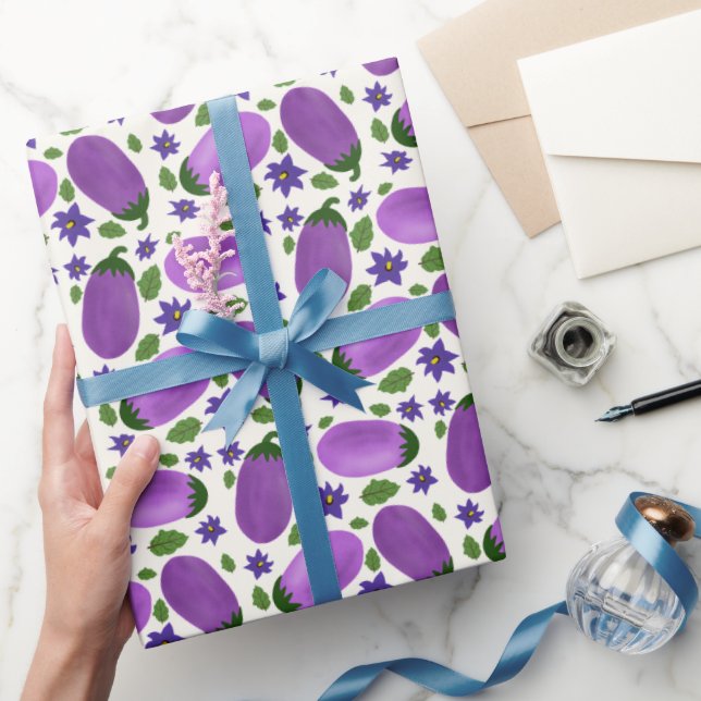 Blush & Bloom Eggplant Collection – Ivory Glow Wrapping Paper (Gifting)