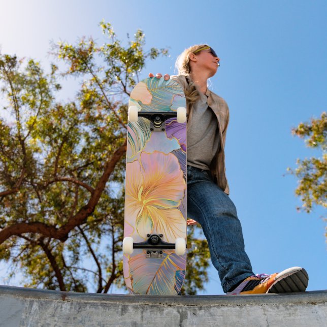 Blush Bloom Exotic Leaves Flower Skateboard (Outdoor 1)